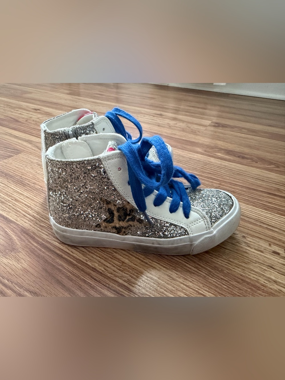 Yoki Zahara Kids Glitter High-Top Sneakers with Blue Laces size 13
